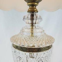 Vtg Hollywood Regency Torchiere Table Lamp Crystal Diffuser Gerard Silk Shade