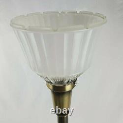 Vtg Hollywood Regency Torchiere Table Lamp Crystal Diffuser Gerard Silk Shade