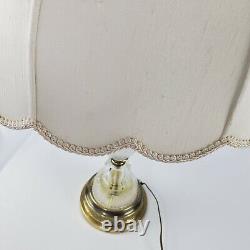 Vtg Hollywood Regency Torchiere Table Lamp Crystal Diffuser Gerard Silk Shade