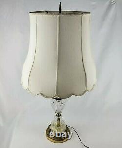 Vtg Hollywood Regency Torchiere Table Lamp Crystal Diffuser Gerard Silk Shade