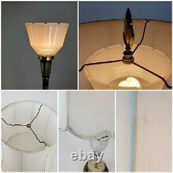 Vtg Hollywood Regency Torchiere Table Lamp Crystal Diffuser Gerard Silk Shade