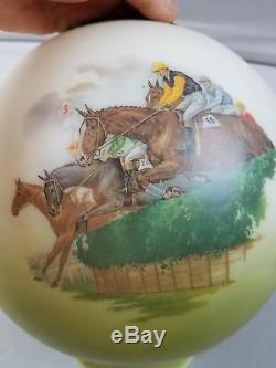 Vtg Horse Steeplechase Oil Kerosene GWTW Banquet Lamp Shade 9.5 Globe 4 fitter