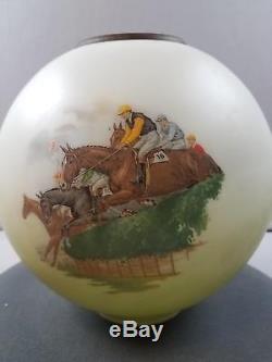 Vtg Horse Steeplechase Oil Kerosene GWTW Banquet Lamp Shade 9.5 Globe 4 fitter