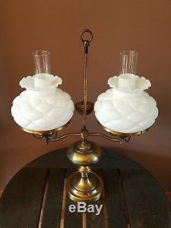 Vtg Hurricane Quilted Shades GWTW Oil Lamp Style Parlor Table Desk Light Lamp