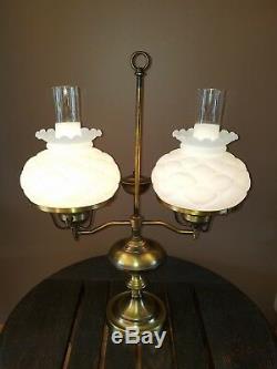 Vtg Hurricane Quilted Shades GWTW Oil Lamp Style Parlor Table Desk Light Lamp