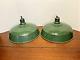 Vtg Industrial Green Enamel Porcelain Lamp Light Pair Of 2 Shades Large 14