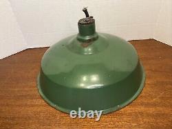 Vtg INDUSTRIAL GREEN ENAMEL Porcelain Lamp Light Pair of 2 SHADES Large 14