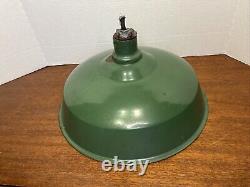 Vtg INDUSTRIAL GREEN ENAMEL Porcelain Lamp Light Pair of 2 SHADES Large 14