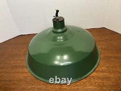 Vtg INDUSTRIAL GREEN ENAMEL Porcelain Lamp Light Pair of 2 SHADES Large 14