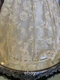 Vtg Ivory Embroidered Netting Lamp Shade Victorian Shabby Chic Cottage Core