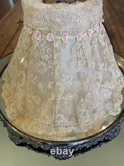 Vtg Ivory Embroidered Netting Lamp Shade Victorian Shabby Chic Cottage Core