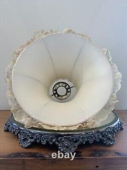 Vtg Ivory Embroidered Netting Lamp Shade Victorian Shabby Chic Cottage Core