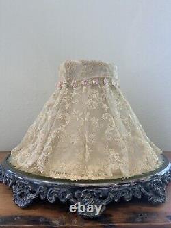 Vtg Ivory Embroidered Netting Lamp Shade Victorian Shabby Chic Cottage Core