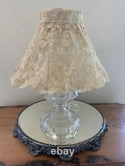 Vtg Ivory Embroidered Netting Lamp Shade Victorian Shabby Chic Cottage Core