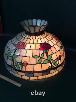 Vtg Leaded Stained Glass Floral Hanging Lamp Shade Tiffany Style 22.5