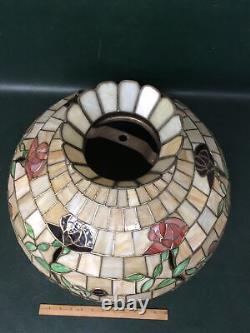 Vtg Leaded Stained Glass Floral Hanging Lamp Shade Tiffany Style 22.5