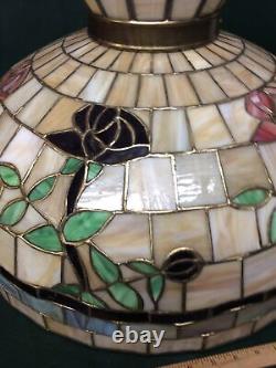 Vtg Leaded Stained Glass Floral Hanging Lamp Shade Tiffany Style 22.5