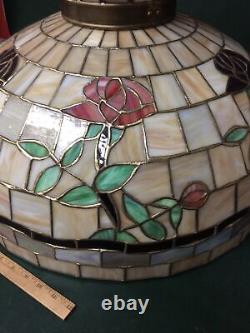 Vtg Leaded Stained Glass Floral Hanging Lamp Shade Tiffany Style 22.5