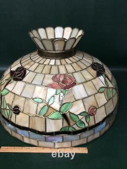 Vtg Leaded Stained Glass Floral Hanging Lamp Shade Tiffany Style 22.5