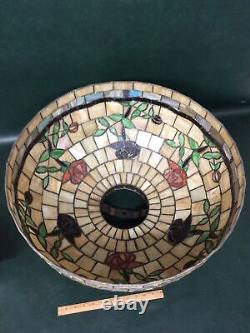 Vtg Leaded Stained Glass Floral Hanging Lamp Shade Tiffany Style 22.5