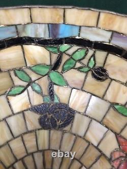 Vtg Leaded Stained Glass Floral Hanging Lamp Shade Tiffany Style 22.5