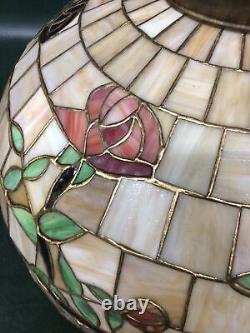 Vtg Leaded Stained Glass Floral Hanging Lamp Shade Tiffany Style 22.5