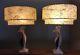 Vtg Mcm Chalkware Pair Of Table Lamps With 2 Tier Fiberglass Shades
