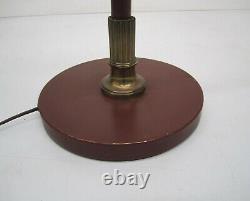 Vtg MCM Floor Lamp Adjustable Light Fixture Brass Red Eyelet Saucer Hat Shade