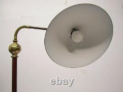 Vtg MCM Floor Lamp Adjustable Light Fixture Brass Red Eyelet Saucer Hat Shade