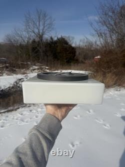 Vtg MCM Flush Mount Ceiling Light White Glass LARGE SQAURE Old Label- READY Vtg MCM Flush Mount Ceiling Light White Glass LARGE SQAURE Old Label- READY