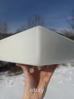 Vtg MCM Flush Mount Ceiling Light White Glass LARGE SQAURE Old Label- READY