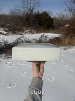 Vtg MCM Flush Mount Ceiling Light White Glass LARGE SQAURE Old Label- READY