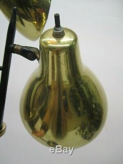 Vtg MCM Lightolier Gerald Thurston Floor Lamp Light Black 3 Brass Shade &Grilles
