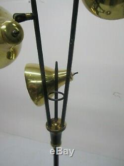 Vtg MCM Lightolier Gerald Thurston Floor Lamp Light Black 3 Brass Shade &Grilles