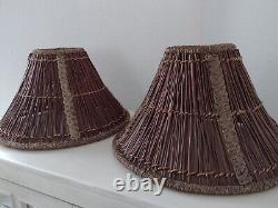 Vtg MCM Maitland Smith Woven Wicker Rattan Braided Boho Coastal Lamp Shades Se