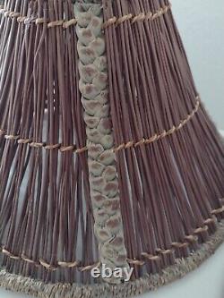 Vtg MCM Maitland Smith Woven Wicker Rattan Braided Boho Coastal Lamp Shades Se