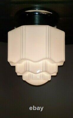 Vtg MINI Art Deco Milk Glass Skyscraper Cake Tiered Ceiling Mount Light Fixture