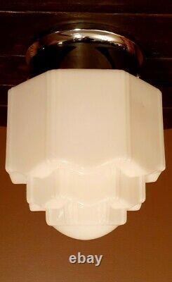 Vtg MINI Art Deco Milk Glass Skyscraper Cake Tiered Ceiling Mount Light Fixture