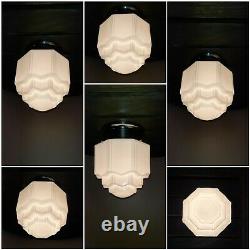 Vtg MINI Art Deco Milk Glass Skyscraper Cake Tiered Ceiling Mount Light Fixture