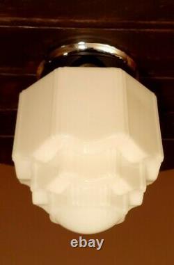 Vtg MINI Art Deco Milk Glass Skyscraper Cake Tiered Ceiling Mount Light Fixture