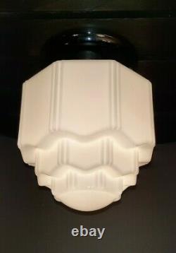 Vtg MINI Art Deco Milk Glass Skyscraper Cake Tiered Ceiling Mount Light Fixture