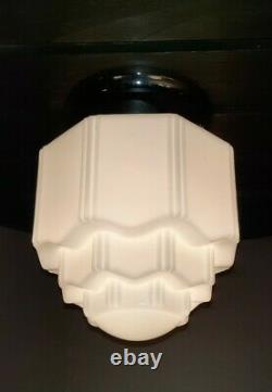 Vtg MINI Art Deco Milk Glass Skyscraper Cake Tiered Ceiling Mount Light Fixture