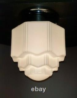 Vtg MINI Art Deco Milk Glass Skyscraper Cake Tiered Ceiling Mount Light Fixture