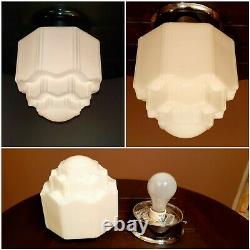 Vtg MINI Art Deco Milk Glass Skyscraper Cake Tiered Ceiling Mount Light Fixture