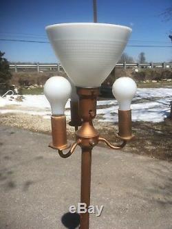 Vtg Mid Century 3 Light Candelabra Floor Lamp With Center 3- Way Milk Glass shade