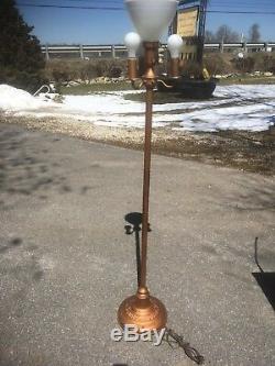 Vtg Mid Century 3 Light Candelabra Floor Lamp With Center 3- Way Milk Glass shade