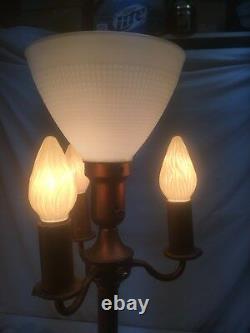Vtg Mid Century 3 Light Candelabra Floor Lamp With Center 3- Way Milk Glass shade