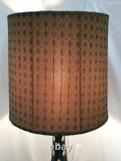 Vtg Mid Century Drum Barrel Lamp Shade Stars Atomic 50s 60 70s Brown Gold Fabric