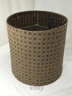 Vtg Mid Century Drum Barrel Lamp Shade Stars Atomic 50s 60 70s Brown Gold Fabric