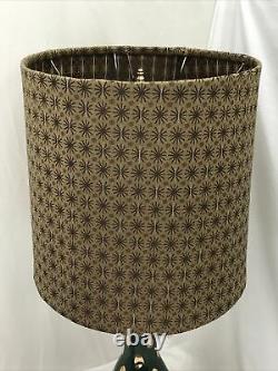 Vtg Mid Century Drum Barrel Lamp Shade Stars Atomic 50s 60 70s Brown Gold Fabric